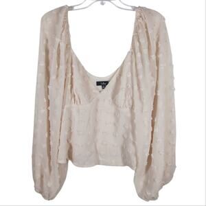 Lulus Swiss Dot Ballon Sleeve Blouse Cream size XL